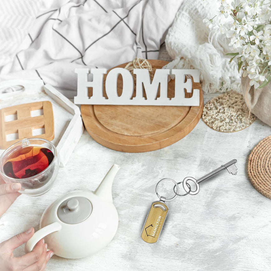 Ugo Oval Metal Bamboo Keyring – Branded Eco-Friendly