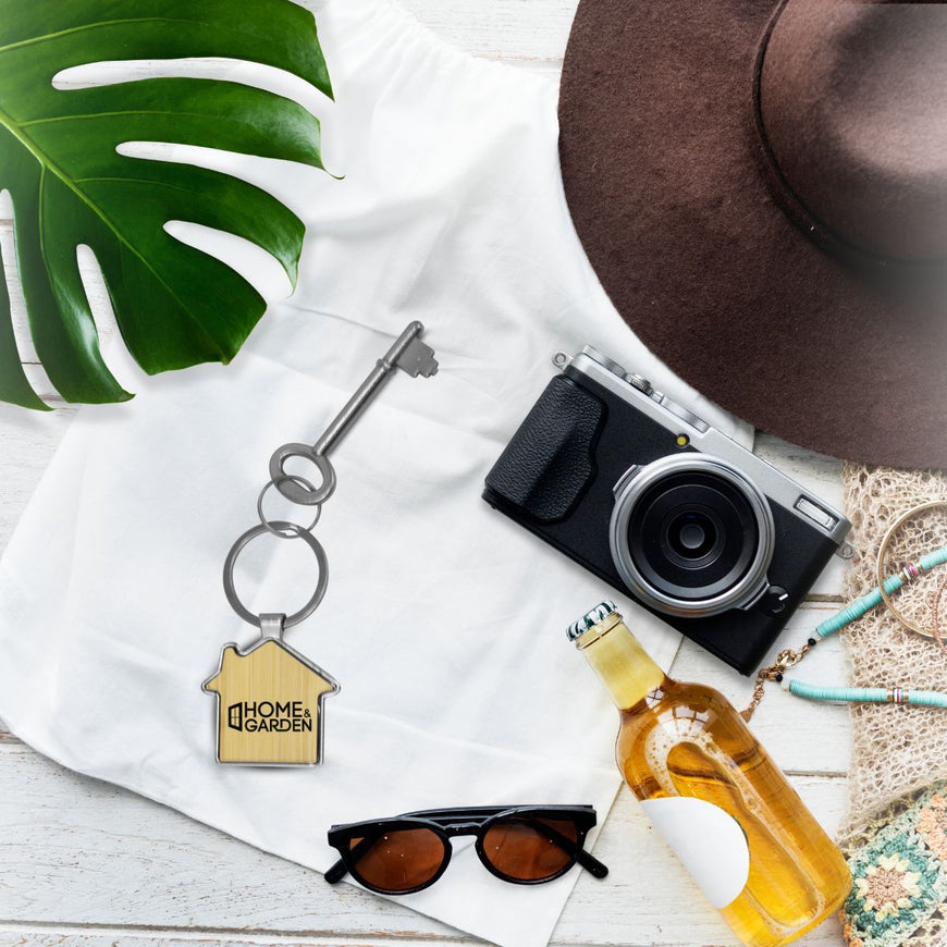 House Metal Bamboo Keyring – Branded Eco-Friendly