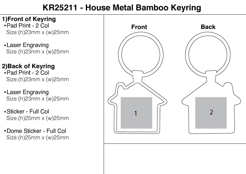 House Metal Bamboo Keyring – Branded Eco-Friendly