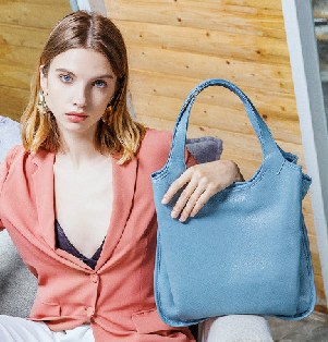 Top-Grain Cowhide Shoulder Bag, Style 1010 in black, light blue, burgundy