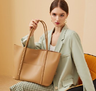Cowhide Leather Tote Bag, Style 1777 in black, milk-tea beige, light salt khaki