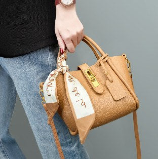 Cowhide Leather Top-Handle Bag, Style 2010 in black, milk-tea beige
