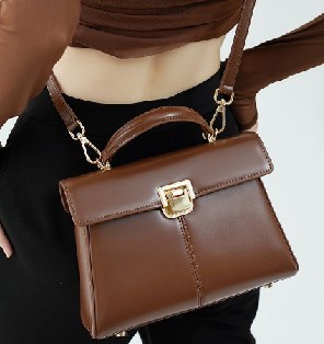 Cowhide Leather Top-Handle Bag, Style 2098 in black, dark brown