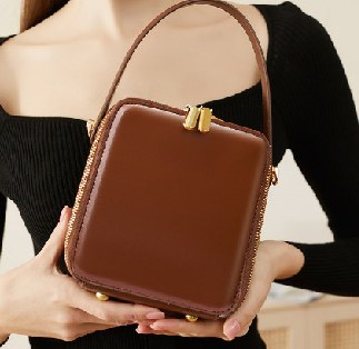 Cowhide Leather Top-Handle Bag, Style 2179 in brown, black