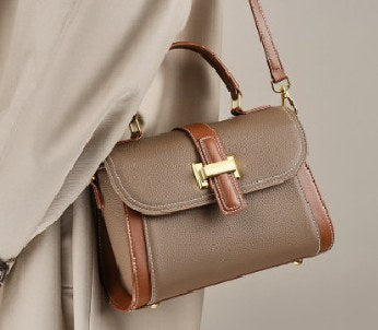 Top-Grain Cowhide Top-Handle Bag, Style 2189 in elephant grey, ivory