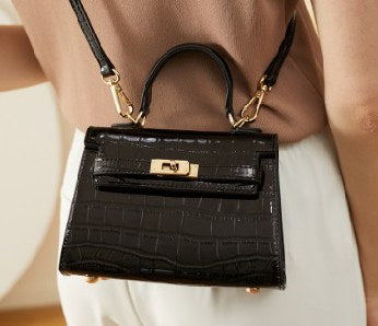 Cowhide Leather Top-Handle Bag, Style 2212 in black, white