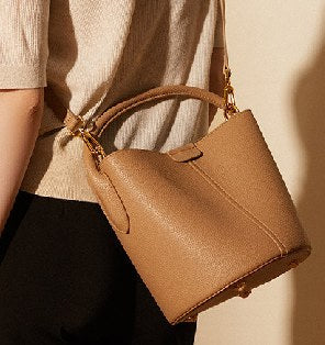 Top-Grain Cowhide Bucket Bag, Style 2269 in black, ivory, milk-tea beige