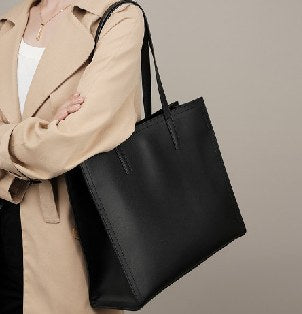 Cowhide Leather Tote Bag, Style 2302 in black, caramel