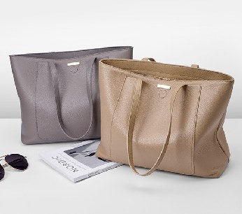 Top-Grain Cowhide Tote Bag, Style 2328 in dark grey, apricot