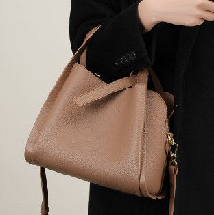 Top-Grain Cowhide Bucket Bag, Style 2371 in black, khaki