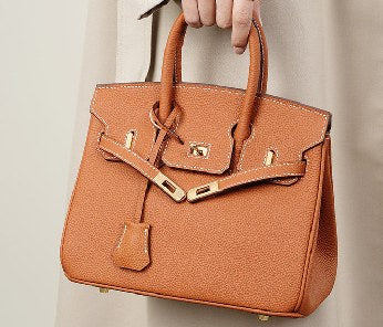 Top-Grain Cowhide Top-Handle Bag, Style 2385 in black, golden brown, elephant grey