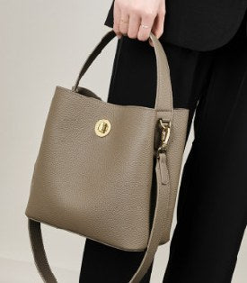 Top-Grain Cowhide Bucket Bag, Style 2503 in black, khaki