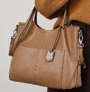 Top-Grain Cowhide Tote Bag, Style 2576 in black, khaki