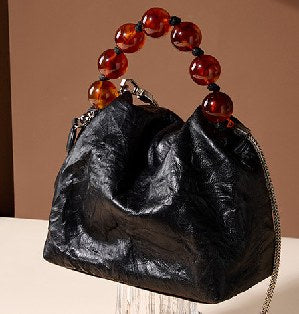 Top-Grain Cowhide Top-Handle Bag, Style 2622 in black, grey white