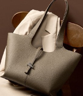 Top-Grain Cowhide Tote Bag, Style 2661 in black, elephant grey