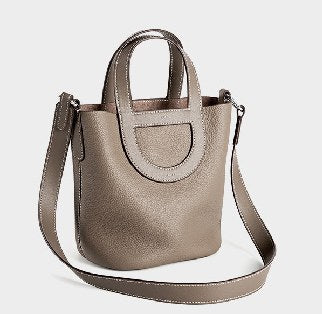 Top-Grain Cowhide Bucket Bag, Style 2692 in black, golden brown, light grey
