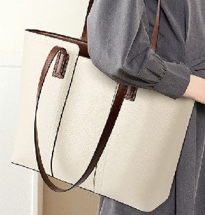 Top-Grain Cowhide Tote Bag, Style 2721 in black, ivory