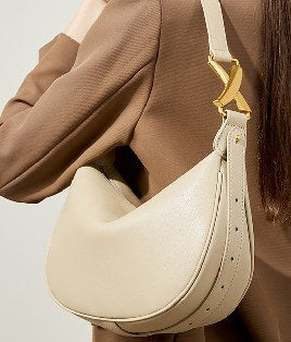 Cowhide Leather Shoulder Bag, Style 2739 in salt khaki, ivory, black