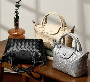 Cowhide Leather Top-Handle Bag, Style 2751 in ivory, black, silver