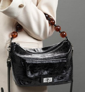 Top-Grain Cowhide Shoulder Bag, Style 2767 in black, burgundy