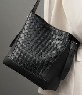 Cowhide Leather Bucket Bag, Style 2807 in black, ivory