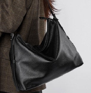 Top-Grain Cowhide Shoulder Bag, Style 2827 in black, havana brown