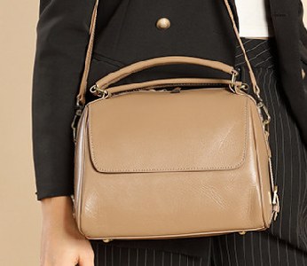 Top-Grain Cowhide Top-Handle Bag, Style 2880 in apricot, black, classic grey
