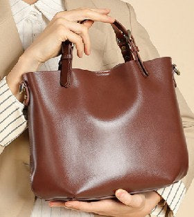 Top-Grain Cowhide Tote Bag, Style 2886 in black, wine coffee, caramel