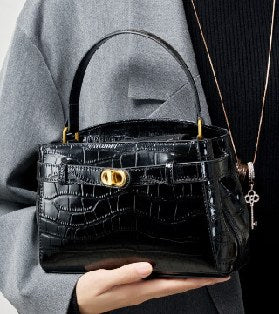 Cowhide Leather Top-Handle Bag, Style 2897 in black, ivory