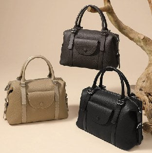 Top-Grain Cowhide Top-Handle Bag, Style 2975 in black, elephant grey, coffee