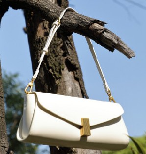 Cowhide Leather Shoulder Bag, Style 2982 in ivory, black, red