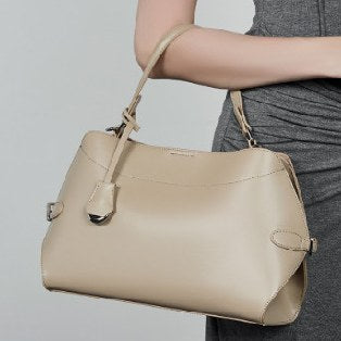 Cowhide Leather Top-Handle Bag, Style 3067 in khaki, ivory, black