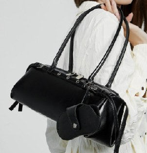 Cowhide Leather Shoulder Bag, Style 3086 in coffee, golden brown, black