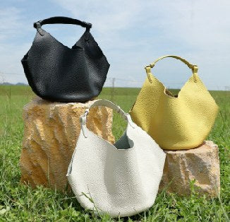 Top-Grain Cowhide Shoulder Bag, Style 3106 in black, grey white, lemon yellow