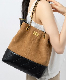 Split Cowhide Bucket Bag, Style 3162 in coffee, squirrel grey, milk-tea beige