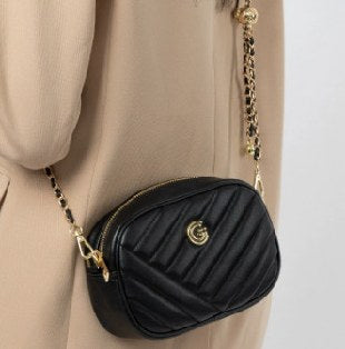 Cowhide Leather Crossbody Bag, Style 3165 in black, ivory