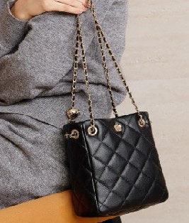 Cowhide Leather Bucket Bag, Style 3181 in black, ivory