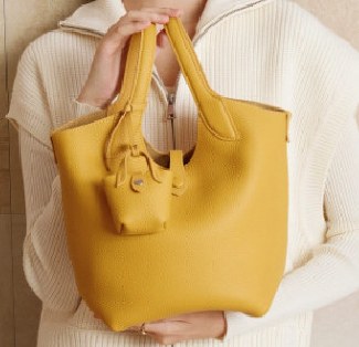 Top-Grain Cowhide Bucket Bag, Style 3182 in black, ivory, yellow