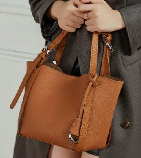 Top-Grain Cowhide Tote Bag, Style 3215 in grey, black, golden brown