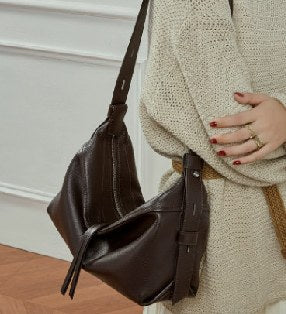 Top-Grain Cowhide Crossbody Bag, Style 3217 in black, elephant grey, coffee