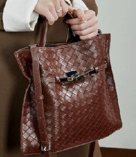 Cowhide Leather Tote Bag, Style 3236 in black, grape purple