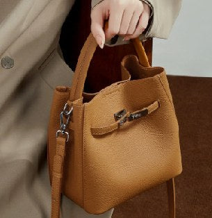 Top-Grain Cowhide Bucket Bag, Style 3267 in grey, brown, coffee