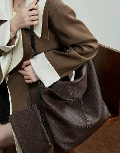 Top-Grain Cowhide Tote Bag, Style 3271 in black, coffee