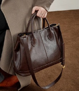 Top-Grain Cowhide Tote Bag, Style 3278 in black, brown, grey