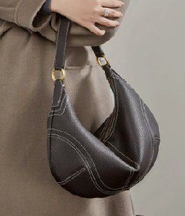 Top-Grain Cowhide Shoulder Bag, Style 3279 in black, coffee
