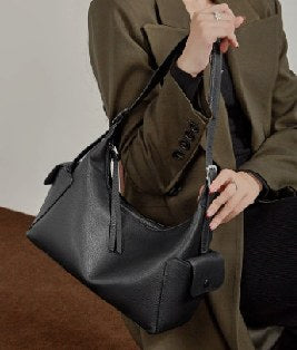 Top-Grain Cowhide Shoulder Bag, Style 3282 in black, coffee