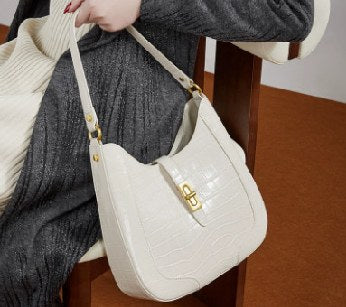 Cowhide Leather Shoulder Bag, Style 3285 in black, ivory