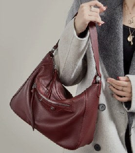 Top-Grain Cowhide Shoulder Bag, Style 3290 in black, coffee, burgundy