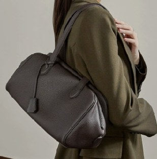 Top-Grain Cowhide Shoulder Bag, Style 3292 in coffee, black
