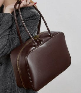 Top-Grain Cowhide Top-Handle Bag, Style 3298 in black, wine purple, coffee